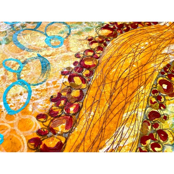 River Running - Original Art Encaustic Wax Painting on Lokta Mulberry Paper - Picture 3 of 6